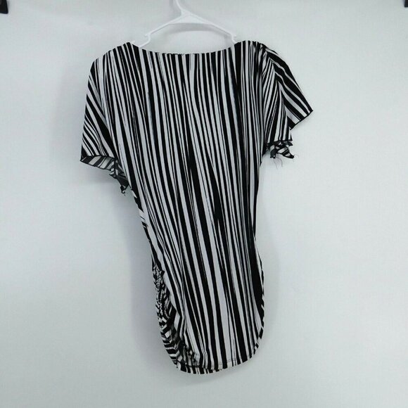 Cache Blouse Womens XS Pullover Black White Striped Stretchy Side Drawstrings - Picture 2 of 7